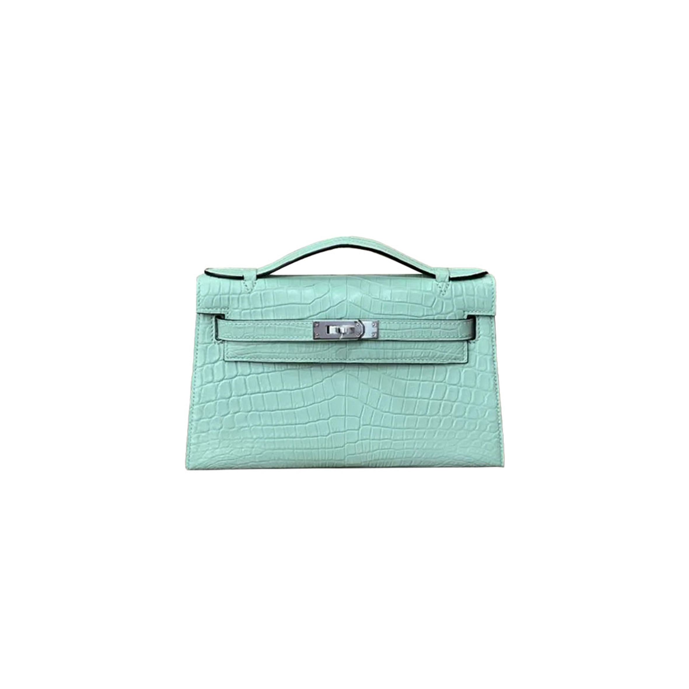 HERMÈS MASTER KELLY CLUTCH MINT GREEN SILVER BUCKLE (22*14*7cm) 